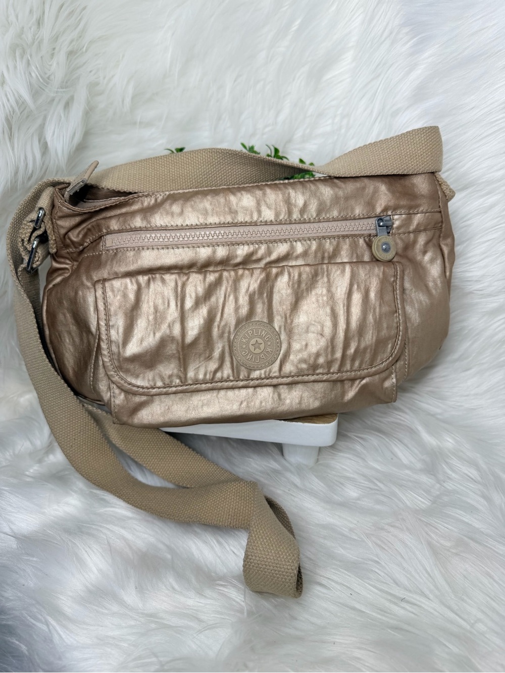 Kipling Metallic Champagne Crossbody Bag